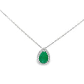 14k White Gold 2.45ct Pear Shaped Emerald .40ct FVS2 Round diamond Halo