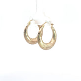 14k Yellow Gold 1.7 Gram Puffed Matted With Diamond Cut Hoops 3/4 Inch