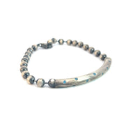 Sterling Silver 17.1 gram (11) Round Blue Stone on a Bar Beaded Men Bracelet