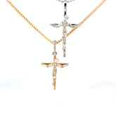 14k White or Yellow Gold 1.55CT E VS1 Baguette and Round Diamond Cross Pendant