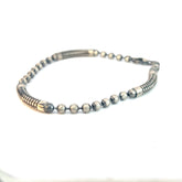 Sterling Silver 14.4 Gram (3) Curb Bar Men Beaded Bracelet