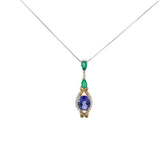 14k White Gold 3.00ct Oval AAA Tanzanite, .35ct Pear Shape Emerald and .25ct G SI1 Round Diamond Necklace