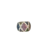 18k White Gold Multi-Colored Round Sapphire and Diamond Ring