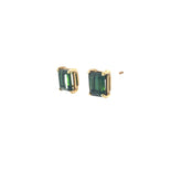 14K YELLOW GOLD 3CT GREEN TOURMALINE EMERALD CUT 8X6 STUD EARRINGS