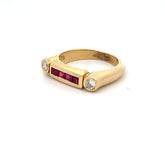 14k Yellow Gold .45ct Princess Cut Ruby /.15ct G VS2 Round Diamond Ring Design By German Designer