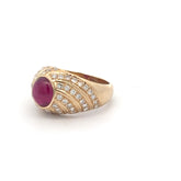 14k Yellow Gold 1.75ct Burma Cabochon Ruby /.60ct G VS2 Round Diamond Ring