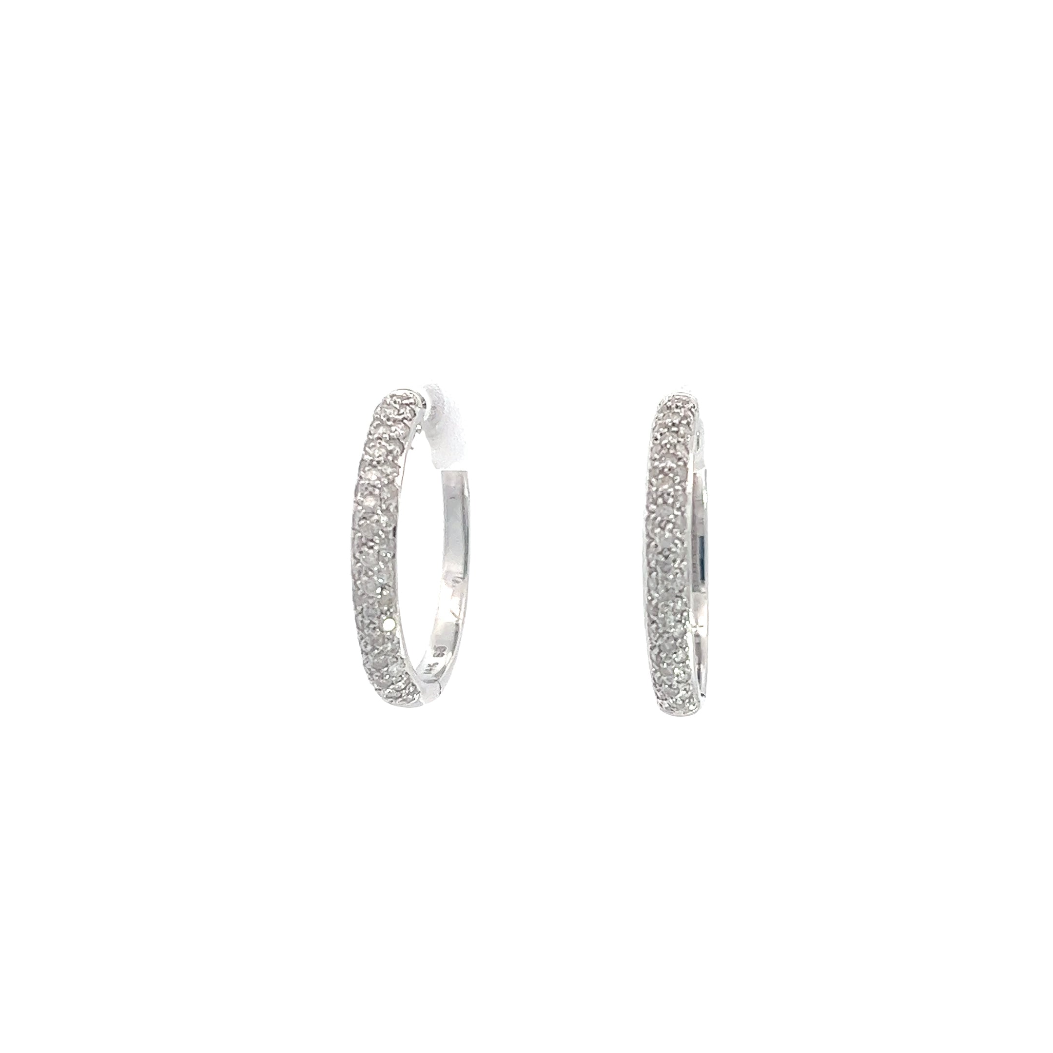 14K WHITE GOLD .50CT H SI2 PAVE 1 INCH HOOP EARRINGS