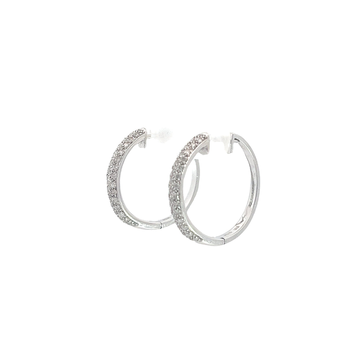 14K WHITE GOLD .50CT H SI2 PAVE 1 INCH HOOP EARRINGS