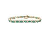 14k Yellow Gold 10.00ct Oval AA Emerald and 1.00ct G VS2 Round Diamond Tennis Bracelet