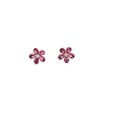 14K YELLOW GOLD 1.71 CT PINK TOURMALINE AND .07CT G SI1 ROUND DIAMOND FLOWER STUD EARRINGS