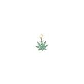14k Yellow Gold .64ct Round Emerald Leaf Pendant
