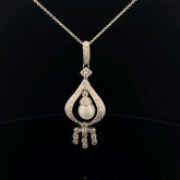 14k White Gold Vintage 1.00ct G SI1 Round Diamond and Fresh Water White 8mm Pearl Necklace