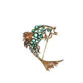 Vintage 14k yellow gold Green Malacite and Emerald Fish Pin