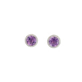 14K WHITE GOLD 2.50CT AMETHYST AA 10MM AND .25CT G SI1 ROUND DIAMOND STUDS EARRINGS