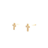 14k Yellow Gold 0.4 gram with Round Cubic Zirconium Cross Stud Baby Earrings