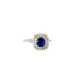 Platinum 1.86ct Cushion Natural Blue Sapphire and Surround by the Halo 1.56ct F VS1 Round Diamond Ring. Certified by GIA #2193349535