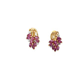 14k Yellow Gold 1.50 Ruby and Round Diamond Vintage Earrings