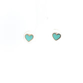 14k Yellow Gold Light Turquoise Enamel Heart Stud Baby Earrings