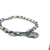 Sterling Silver 17.5 Gram Square/Round Bracelet with Wolf Head Dangling Charm