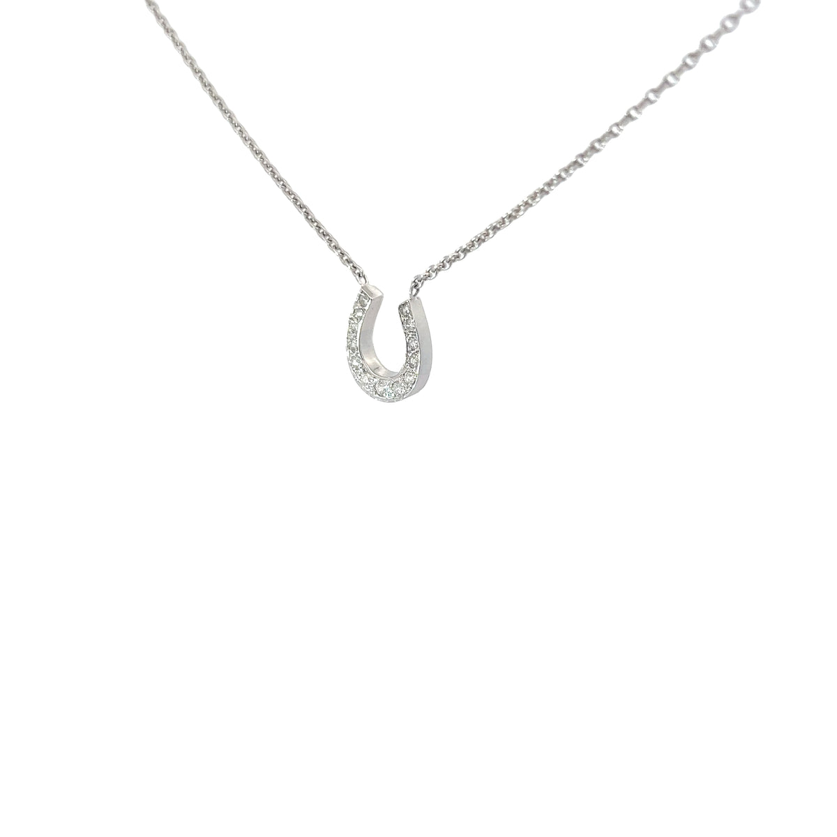 14k White Gold .25ct H VS2 Round Diamond Horseshoe Pendant 4.50 gram 16"