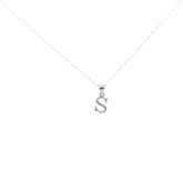 14K WHITE GOLD POLISHED BLOCK LETTER S INITIAL PENDANT