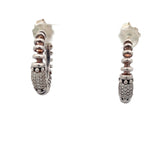 Pre-Owned Lagos Sterling Silver and .50ct Round Diamond Scalloped Caviar Hoop Earrings with 14k White Gold Post (Rare)