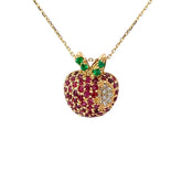 14k Yellow Gold 2.50ct Round Ruby, .10ct Round Emerald and .07ct G VS2 Round Diamond Apple Necklace
