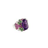 14k White Gold .20ct G SI1 Round Diamond ,Amethyst, Pink Sapphire, and Tsavorite Ring