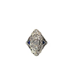 18k White Gold Vintage .50ct VS2 Round Diamond & Blue Sapphire Ring