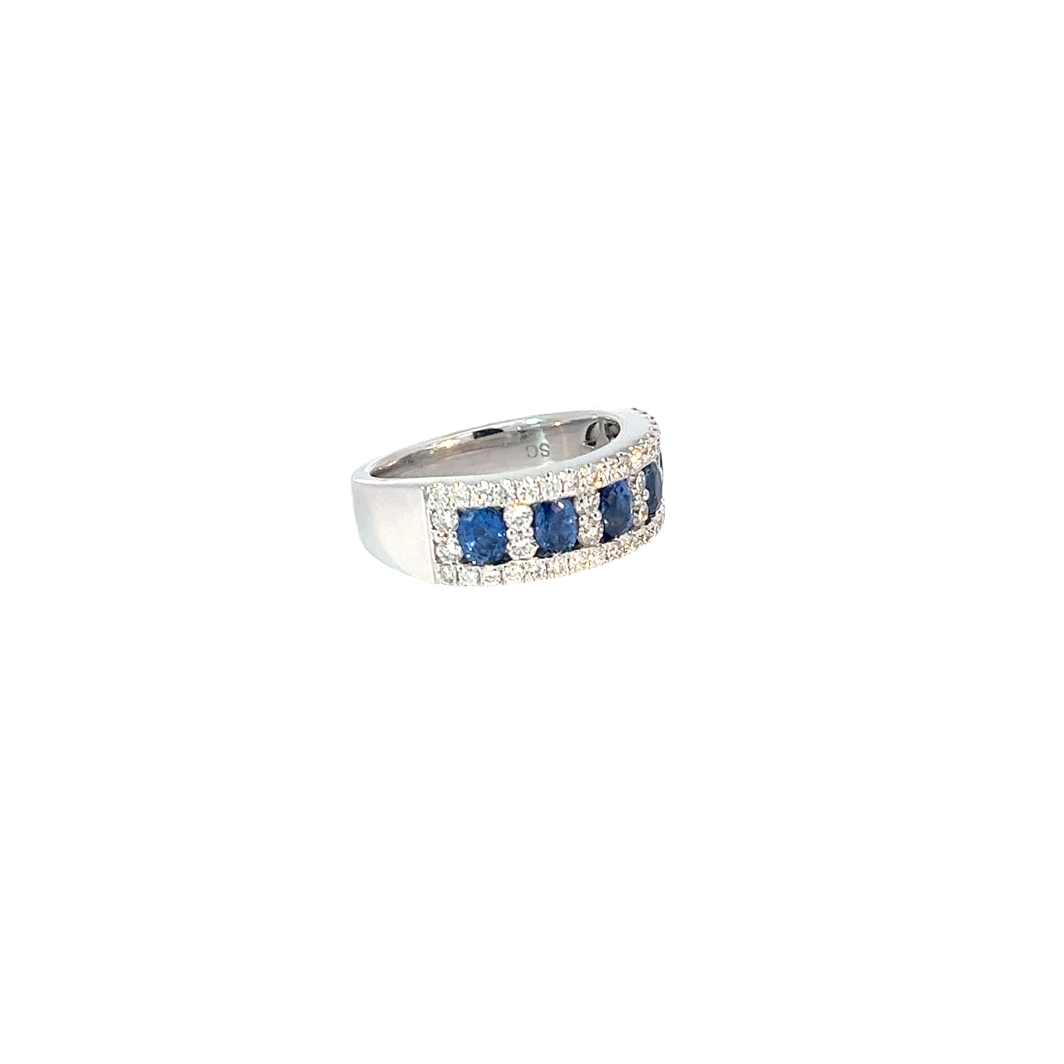 14K WHITE GOLD 1.75CT OVAL BLUE SAPPHIRE AND 1.44CT ROUND DIAMOND I VS2 SIZE 7 RING