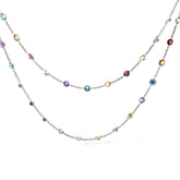 14k White Gold 9 Grams Round Multicolored Semi Precious Gems Necklace 30"inch 4mm