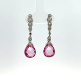 14k White Gold 5.00ct Briolette Pink Topaz Earrings