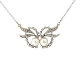 14k White Gold Vintage .56ct G SI1 Round Diamond and Fresh Water White Pearl 6mm Necklace