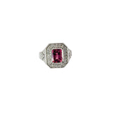 14k White Gold 1.35ct Emerald Cut Pink Tourmaline and .35ct G VS2 Round Diamond Ring