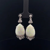 Platinum 20.00ct Pear Shape Opal and 2.00ct F VS2 Round and Baguette Shape Diamond Vintage Drop Earrings