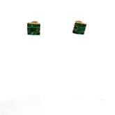 18k Yellow Gold 2.50ct Princess Cut 10x10mm Square Shared Prong Multi Emerald Stud Earrings