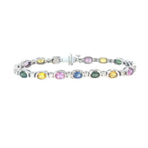 14k White Gold 8.00ct Oval Shape Multicolored Sapphire and 1.00ct G SI1 Round Diamond Bracelet