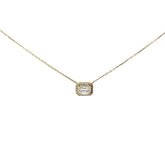 14k Yellow Gold .87ct H VS2 Emerald Cut Diamond and along a Halo .14ct H VS2 Round Diamond Solitaire Necklace