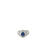 18k White Gold 1.08ct Round Blue Sapphire/ .65ct G VS1 Round and Marquise Diamond Ring