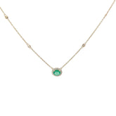 14k Yellow Gold .51ct Colombian Emerald Oval Shape and along Halo .23ct F VS1 Round Diamond Necklace