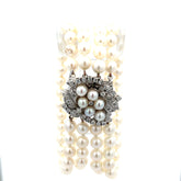 14k white gold 4 Strand 6mm Fresh Water White  Pearl Bracelet with 1.23ct G Si1 Round  Diamond Clasp