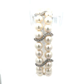 18k White Gold 1.69ct F VS2 Round Diamond and Double Strand 9mm Fresh Water White Pearl bracelet