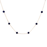 14K YELLOW GOLD 10 LAPIS BEAD 6MM VINTAGE NECKLACE