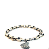 Sterling Silver 29.99 Gram Antiqued Men Bracelet with a Dangle Wolf Head
