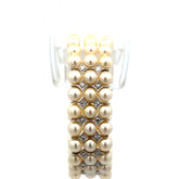 Vintage 18k White Gold Triple Strand .50ct F VS2 Round diamond and 6mm Fresh Water Pearl Bracelet