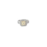18k White Gold .96ct N SI1 Cushion Yellow Diamond and Halo Surround by .54ct G SI1 Round Diamond Engagement Ring