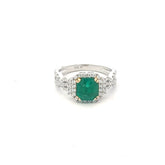 18k White Gold 1.37ct Columbian Emerald .50ct F VS2 Round Diamond Ring Certified By GIA # 5231643425