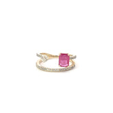 14k Yellow Gold .90ct Emerald Cut Burma Ruby /.38ct H VS2 Round Diamond Toi et Moi Ring