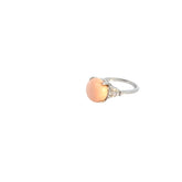 14k White Gold Vintage Partially Drilled Button Shape Light Pinkish Orange Coral with .25ct G VS2 Baguette and Round Diamond Ring Certified by GIA # 5234226935