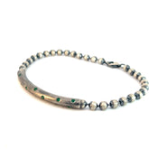 Sterling Silver 13.8 Gram (11) Green Stone on a Bar Beaded Men Bracelet